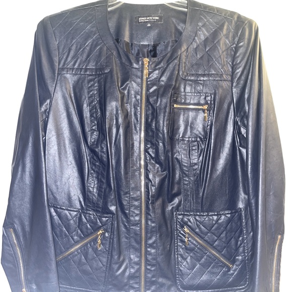 jones new york womens jacket faux leather navy size 1X - Picture 4 of 10